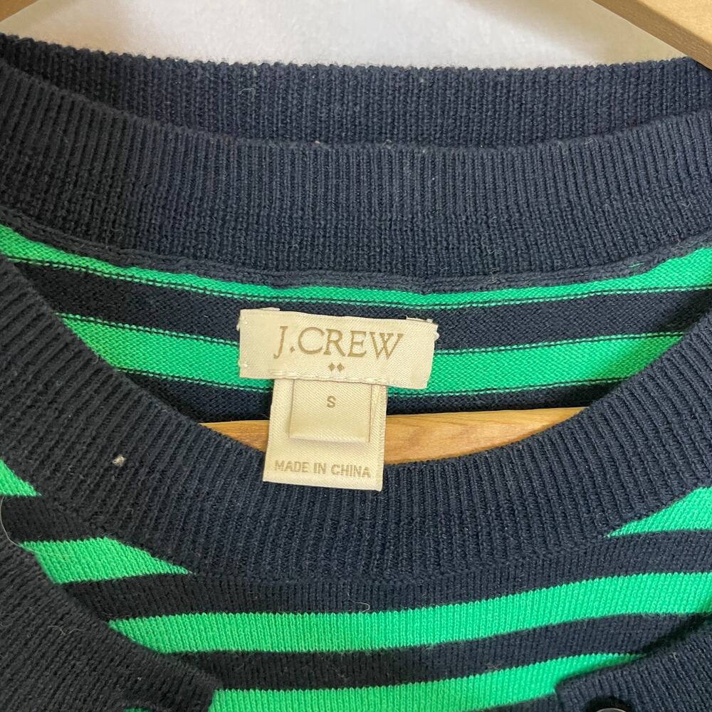 Women's Small J.Crew Green Stripe Cotton Blend Cardigan Sweater Set Preppy - Picture 3 of 8